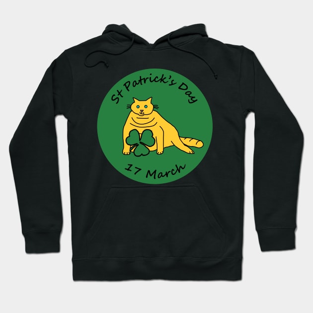 Yellow Chonk Cat and Shamrock St Patricks Day Hoodie by ellenhenryart